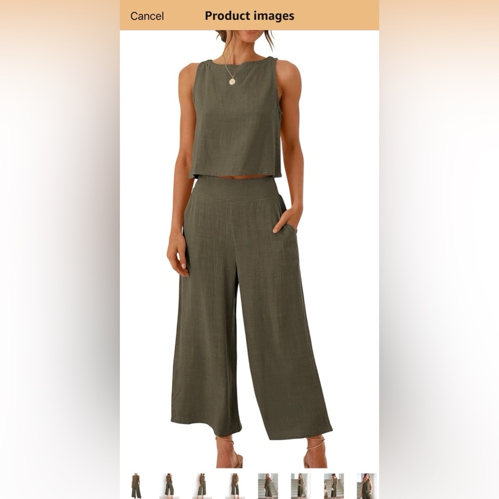 Sleeveless Crop Top Capri Wide Leg Pants Jumpsuit Linen Set
